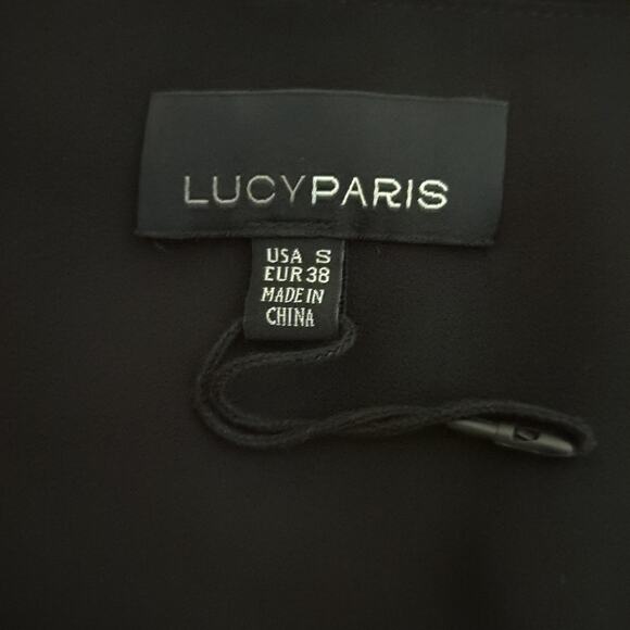 Lucy Paris Black Sheer Polka dot Cropped Long Sleeve Mock Button Down Blouse - Picture 4 of 4